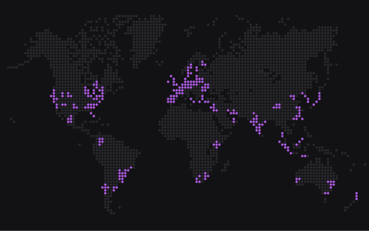 Illustration of a world map containing all datacenter locations