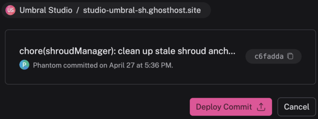 Ghost Host application screenshot of website deployment popup