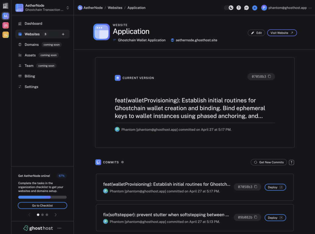 Example application view of a website page