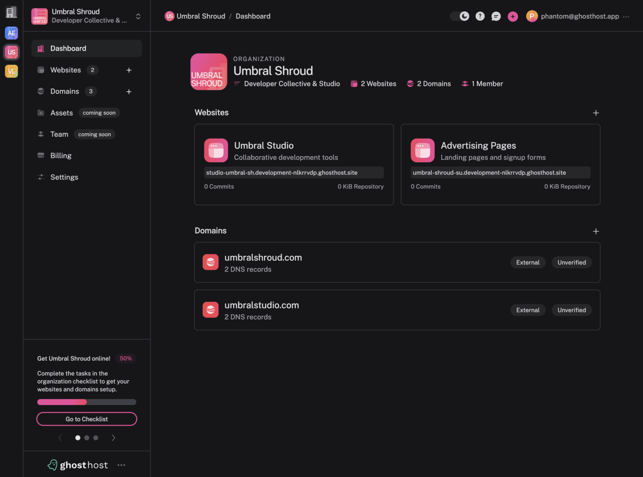 Example application view of an organization page