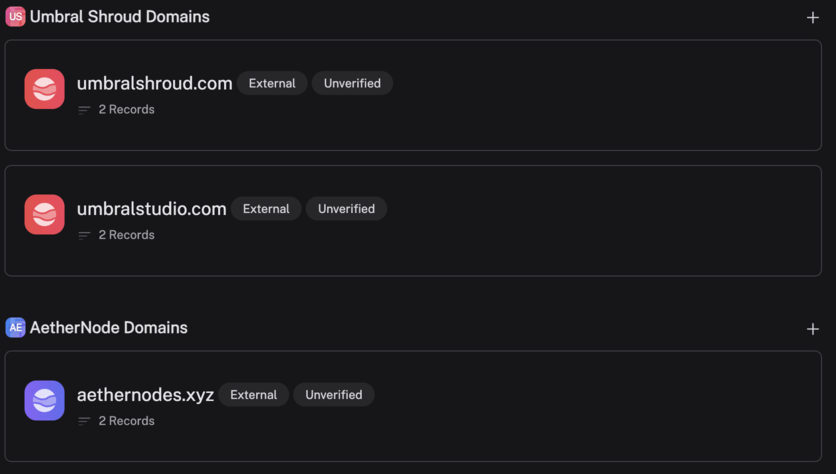 Ghost Host application screenshot of domains list 